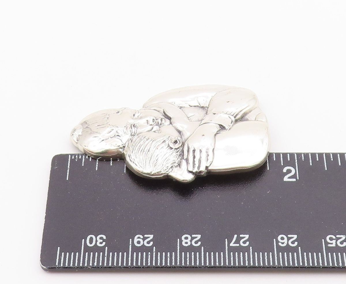 MFA 925 Sterling Silver  Vintage Shiny Mother & Child Hug Brooch Pin  BP9075