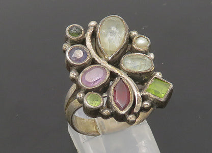925 Silver Vintage Quartz Pearl & Multi Stone Cocktail Ring Sz 8 RG20341