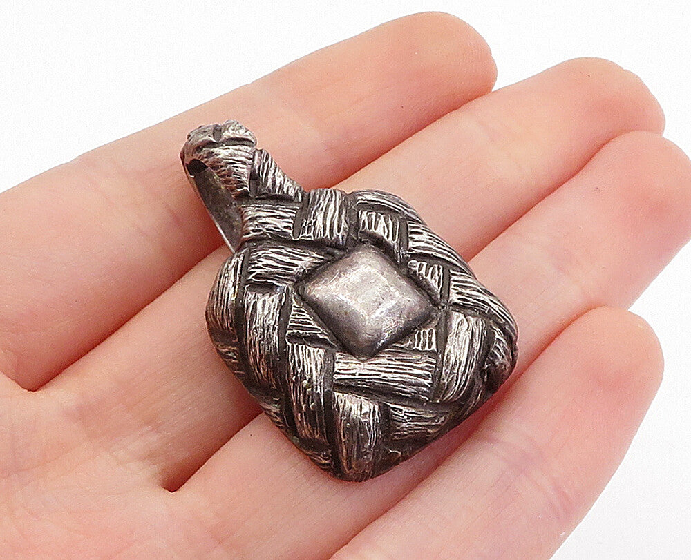 ZINA 925 Sterling Silver  Vintage Oxidized Basket Weave Design Pendant  PT3820