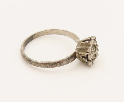 925 Silver  Vintage Antique Dainty Cubic Zirconia Flower Ring Sz 7.25  RG26284