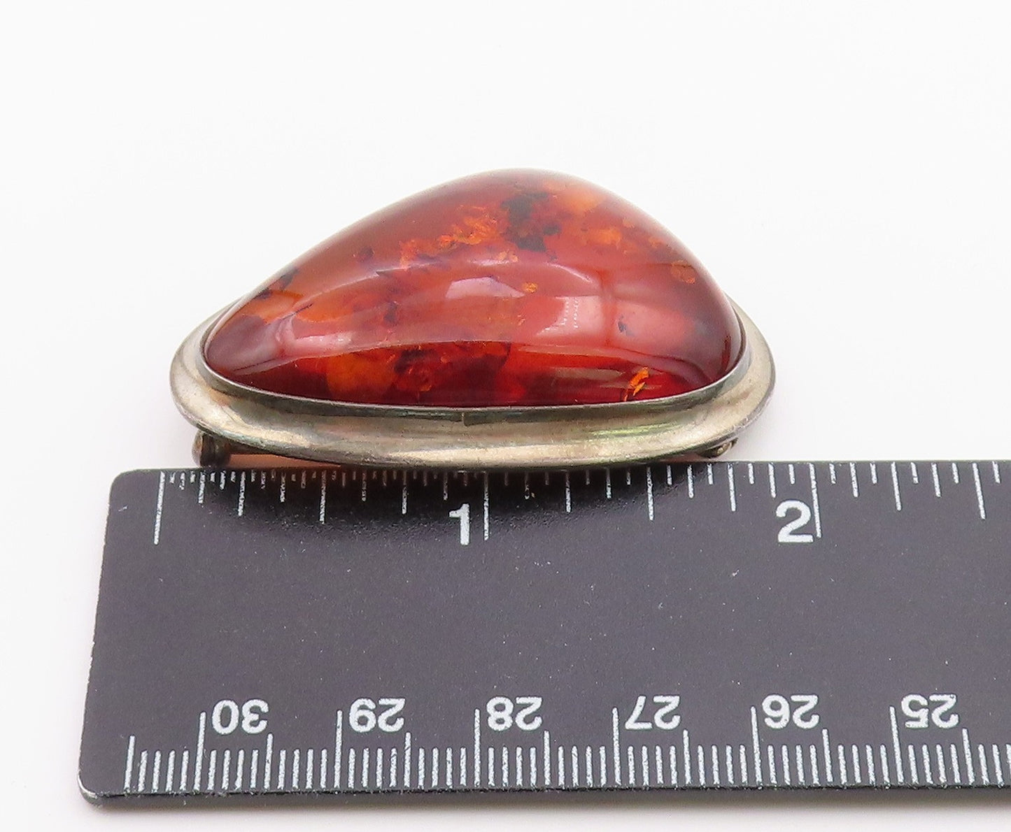 925 Sterling Silver  Vintage Cabochon Cut Amber Smooth Brooch Pin  BP9038