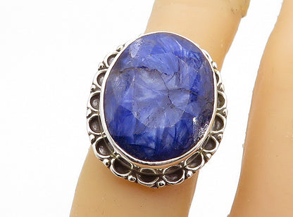 925 Sterling Silver Faceted Sodalite Circle Border Cocktail Ring Sz 6 RG8075