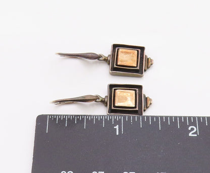 14k Gold & 925 Sterling Silver Vintage Earrings Hammered Square Drop  EG14402