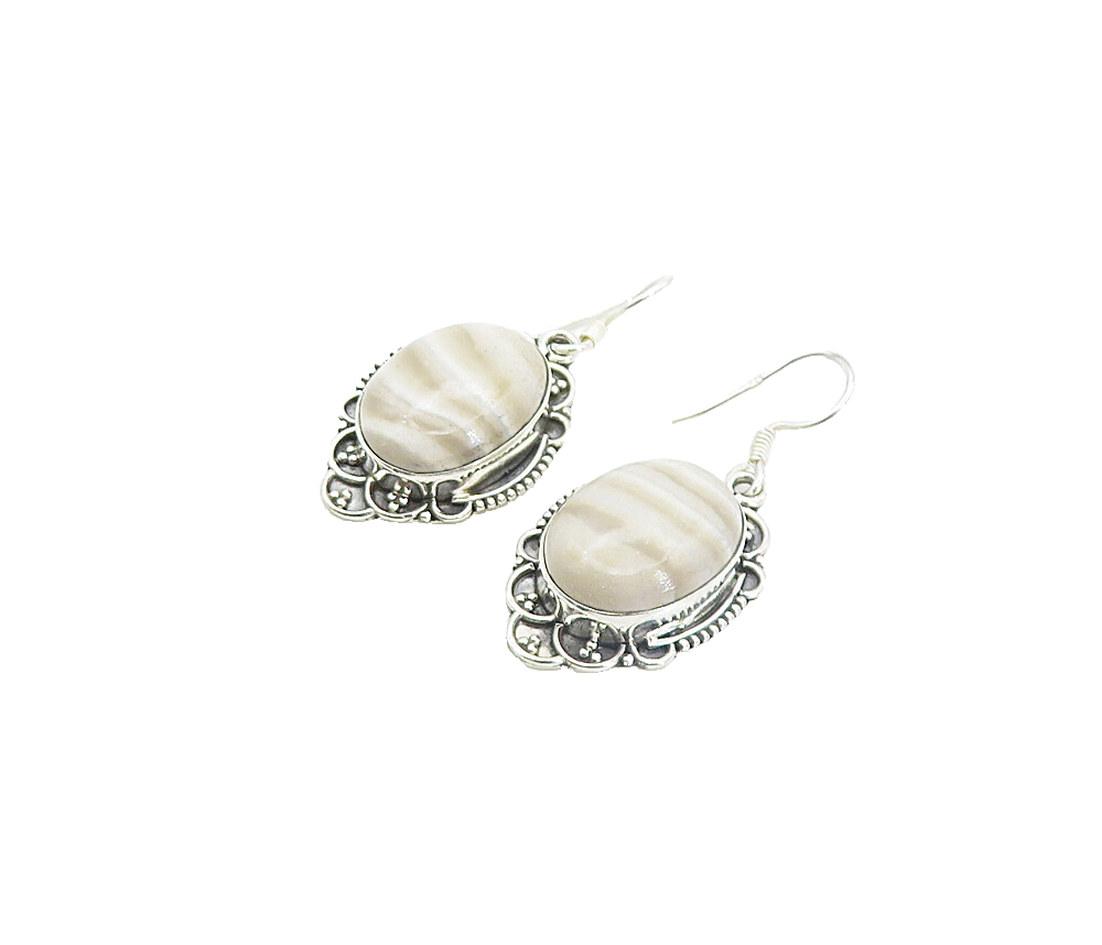 925 Sterling Silver  Vintage Cabochon Cut Agate Swirl Dangle Earrings  EG3301