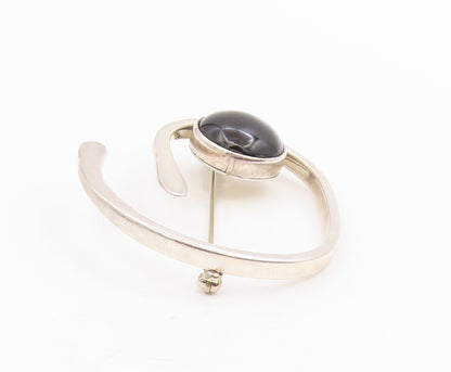 925 Sterling Silver Vintage Brooch Pin Cabochon Onyx Modernist Spiral  BP12210