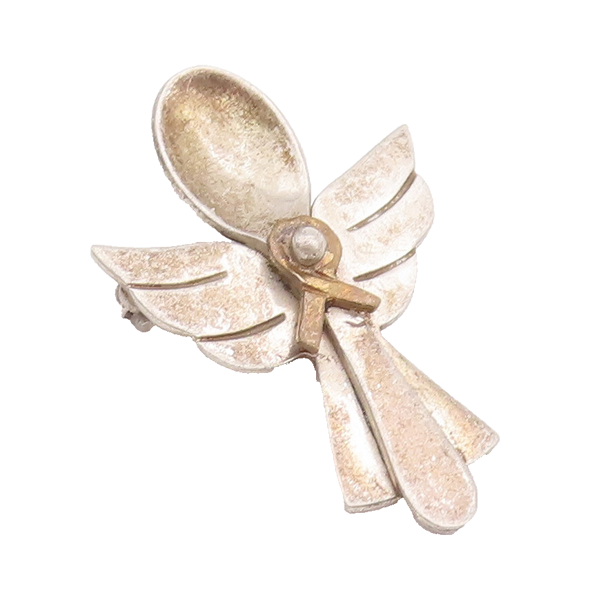 925 Sterling Silver Vintage Brooch Pin MEXICO Solid Carved Spoon Angle  BP10739