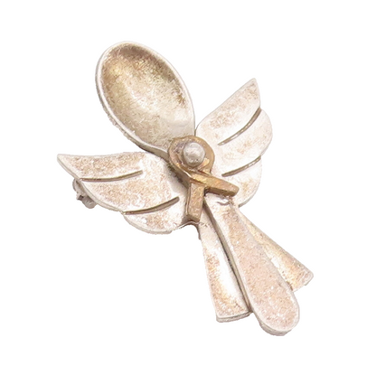 925 Sterling Silver Vintage Brooch Pin MEXICO Solid Carved Spoon Angle  BP10739