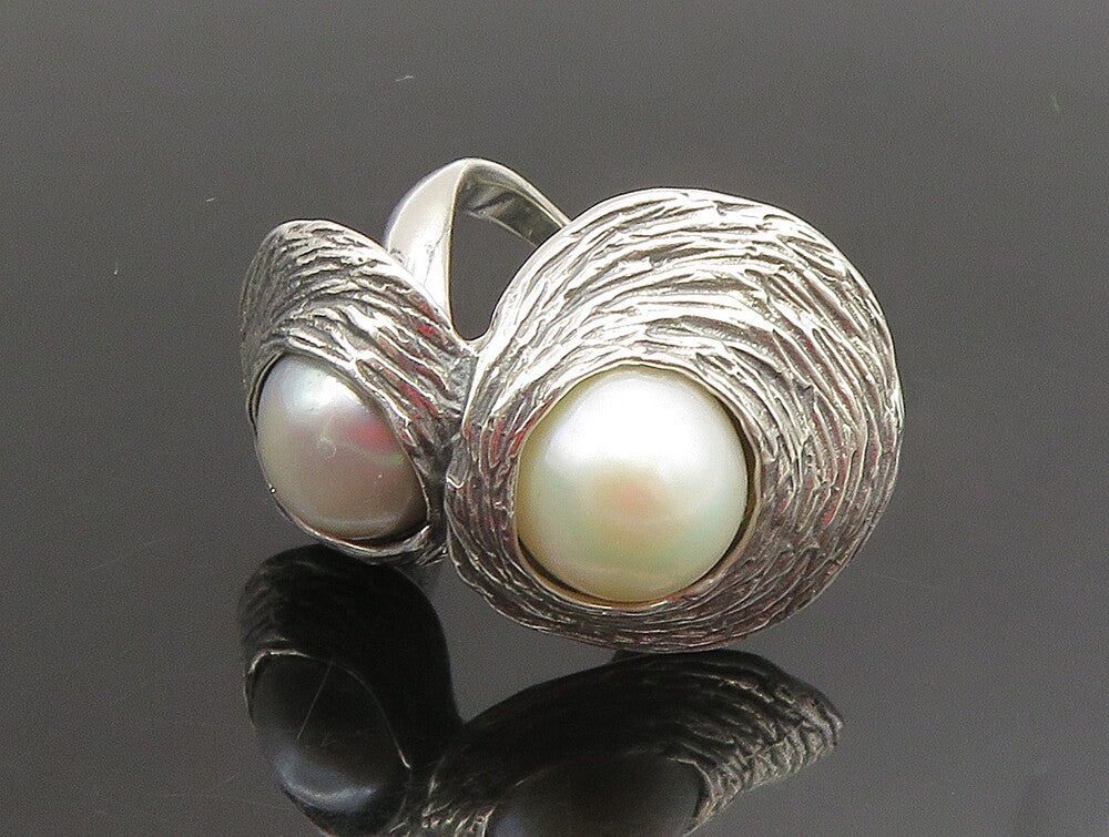 HAGIT GORALI 925 Silver  Vintage Double Fresh Water Pearl Ring Sz 8  RG25317