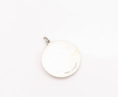 925 Sterling Silver Vintage Pendant CREED Religious Carved Heavy Coin  PT23257