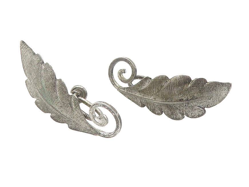 VAN DELL 925 Silver  Vintage Swirl Floral Leaf Non Pierce Earrings  EG6058