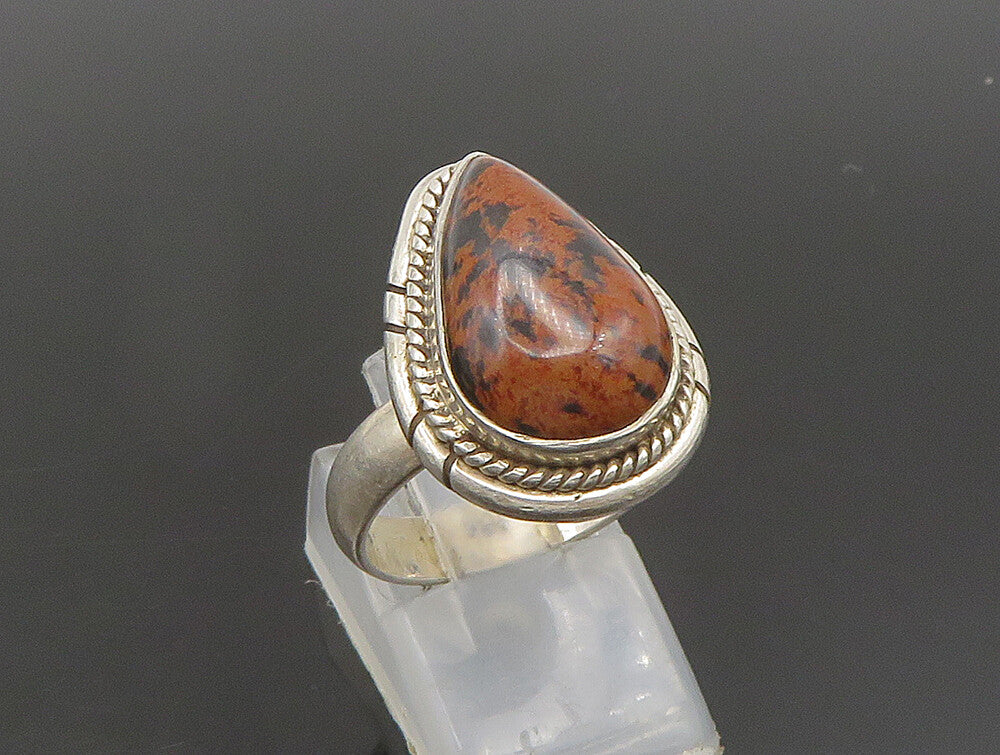 925 Sterling Silver  Vintage Pear Shaped Mahogany Obsidian Ring Sz 8  RG24455