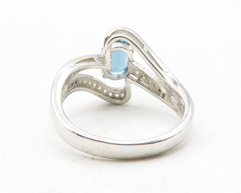 925 Sterling Silver Blue & White Topaz Split Design Band Ring Sz 6  RG12231