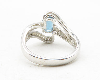 925 Sterling Silver Blue & White Topaz Split Design Band Ring Sz 6  RG12231