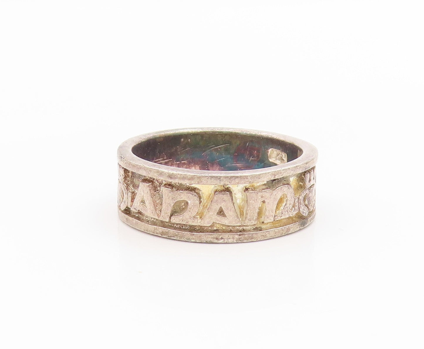 925 Sterling Silver Vintage Ring Embossed Text Statement Band  Sz 6  RG34508