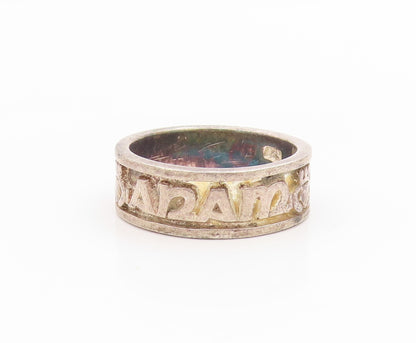 925 Sterling Silver Vintage Ring Embossed Text Statement Band  Sz 6  RG34508