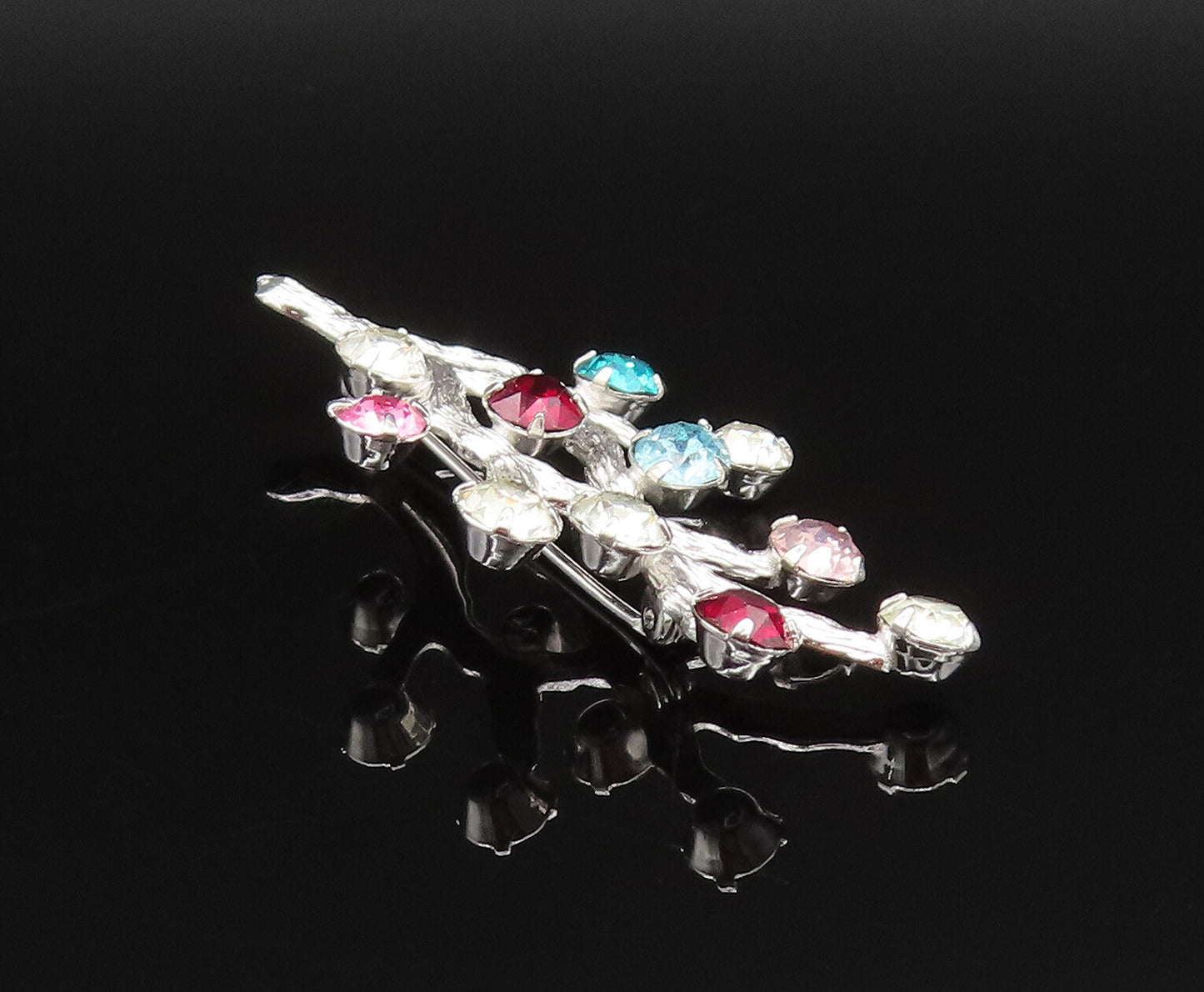 VAN DELL 925 Silver  Vintage Multi Rhinestone Tree Branch Brooch Pin  BP9791