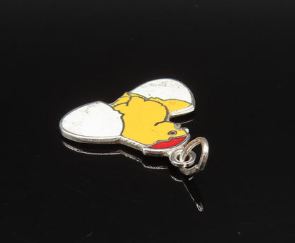 925 Sterling Silver  Vintage Enamel Chick Hatching From Egg Pendant  PT21213