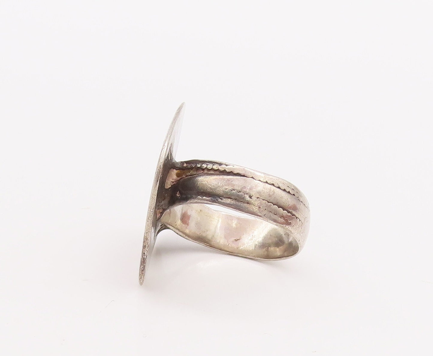 925 Sterling Silver Vintage Ring Solid Etched Square Design  Sz 8  RG28954