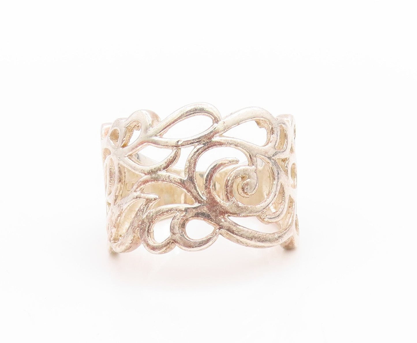 925 Sterling Silver Vintage Ring Modernist Swirly Design Cutout  Sz 7  RG33408