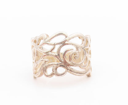 925 Sterling Silver Vintage Ring Modernist Swirly Design Cutout  Sz 7  RG33408