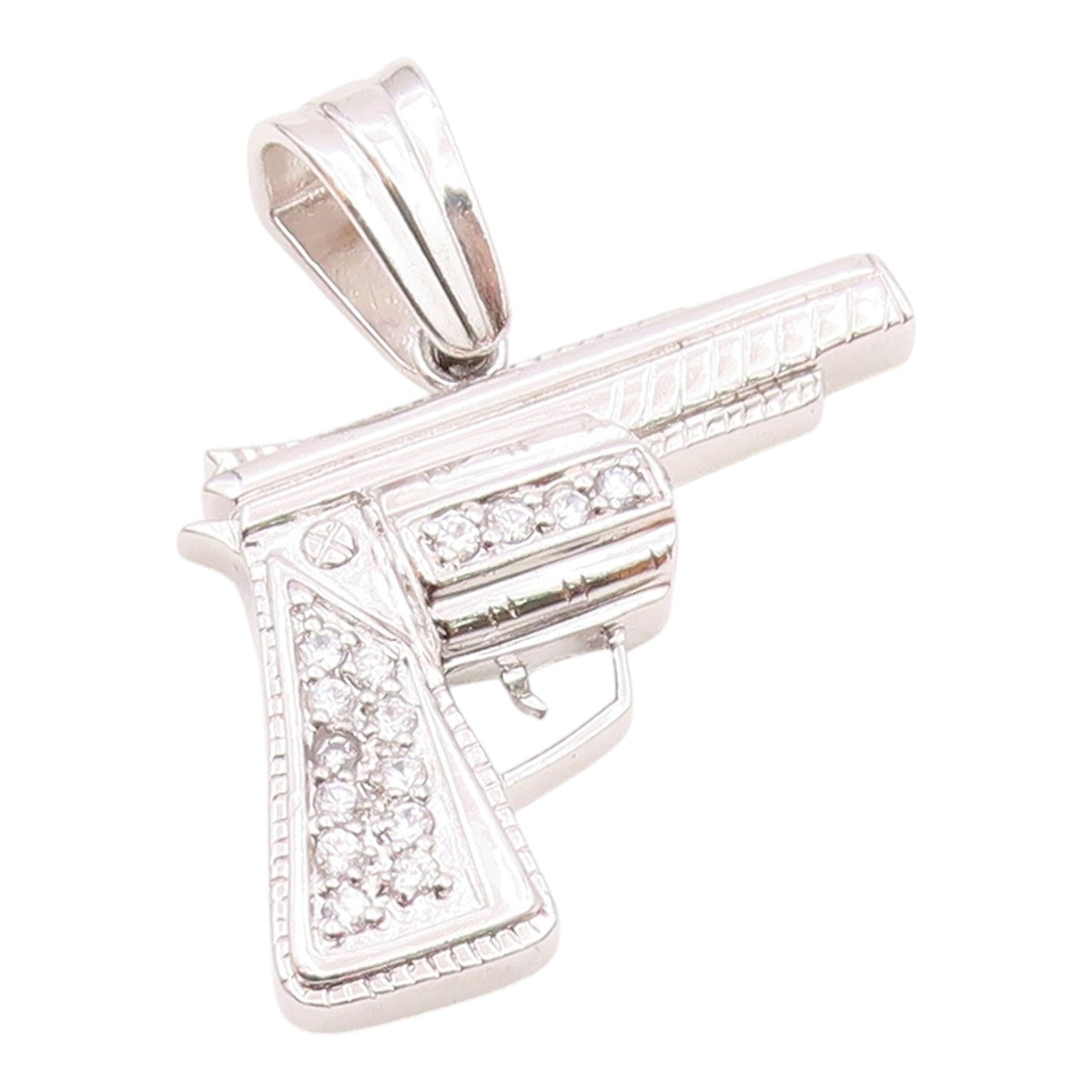 925 Sterling Silver  Sparkling Cubic Zirconia Hand Gun Motif Pendant  PT7461