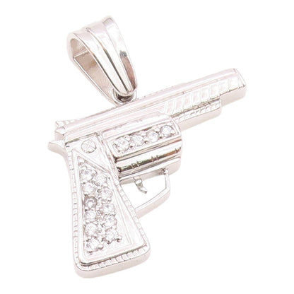 925 Sterling Silver  Sparkling Cubic Zirconia Hand Gun Motif Pendant  PT7461