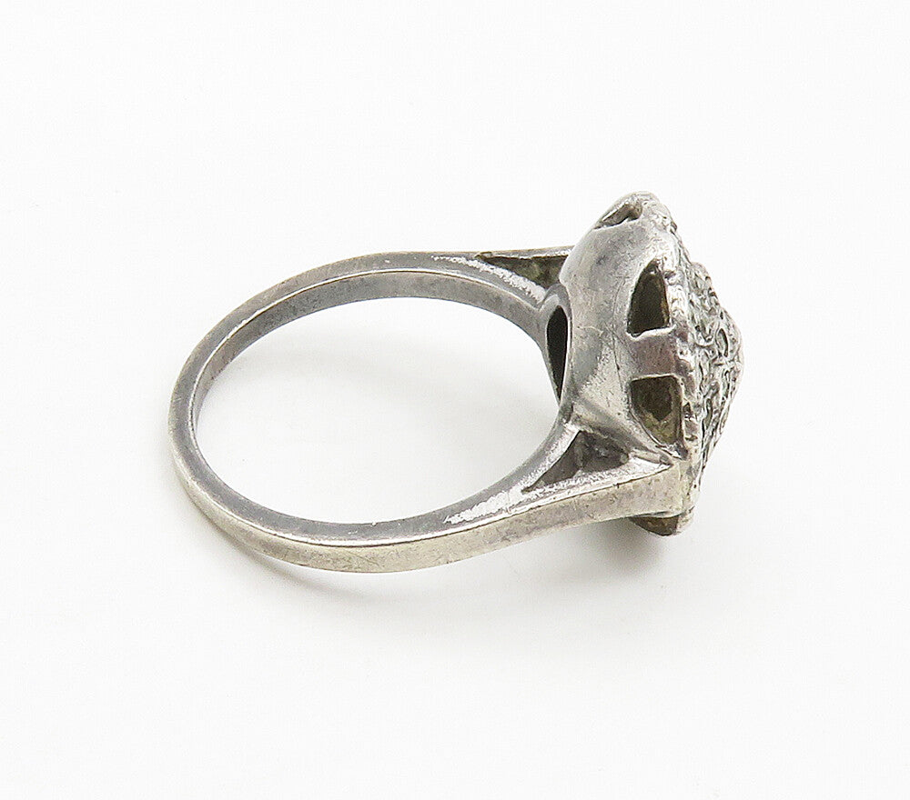 925 Sterling Silver  Vintage Sparkling Floral Dome Band Ring Sz 6.5  RG15559