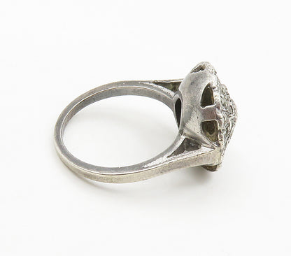 925 Sterling Silver  Vintage Sparkling Floral Dome Band Ring Sz 6.5  RG15559