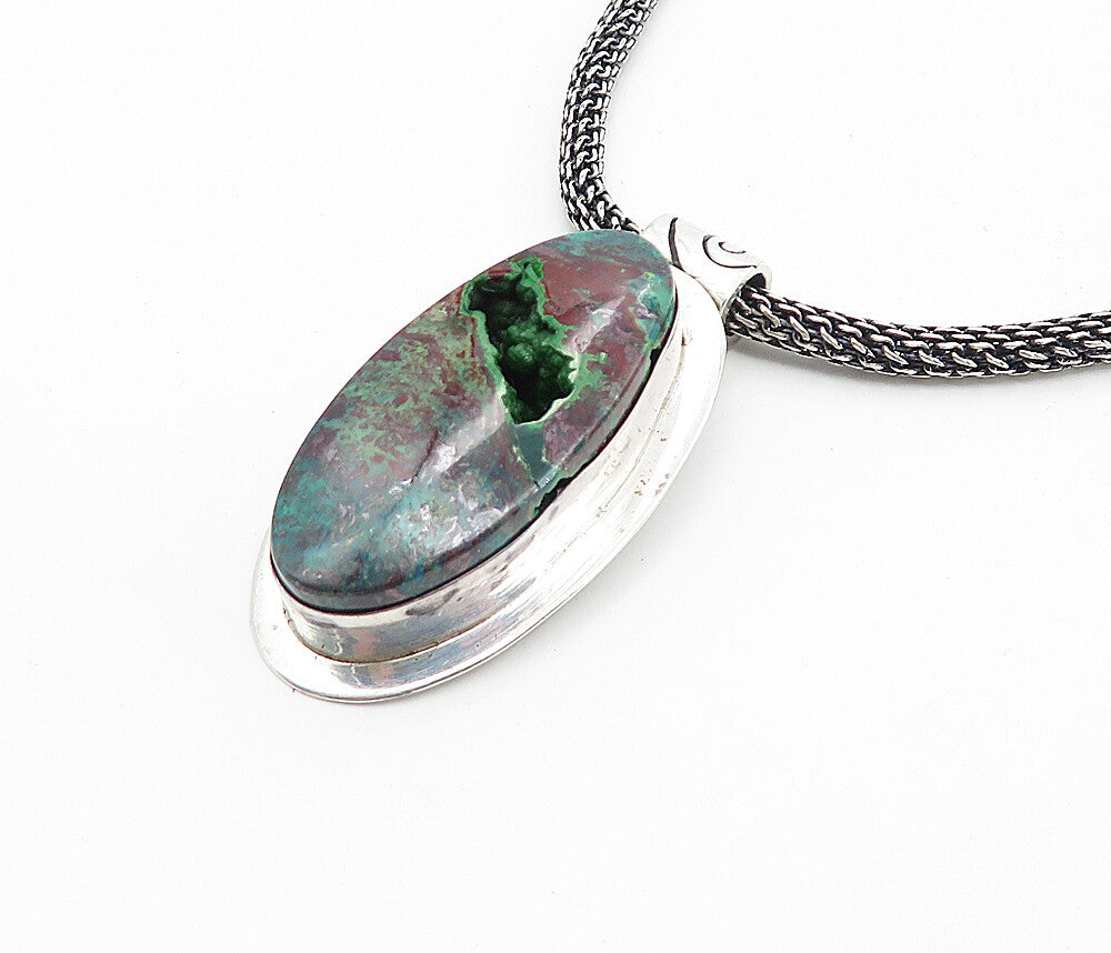 DEFOE 925 Silver  Vintage Chrysocolla Modernist Twist Chain Necklace  NE1570