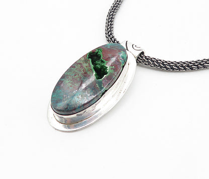 DEFOE 925 Silver  Vintage Chrysocolla Modernist Twist Chain Necklace  NE1570