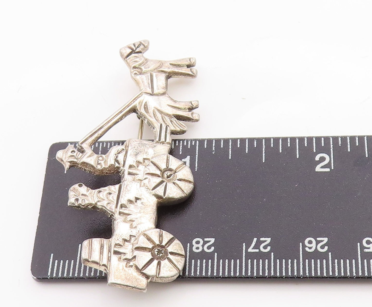 925 Sterling Silver Vintage Brooch Etched Horse and Farm Wagon Pin  BP11783