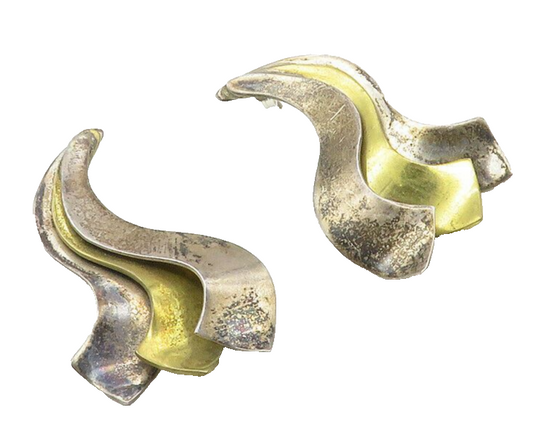 MEXICO 925 Sterling Silver  Vintage Two Tone Swirl Dangle Earrings  EG5193