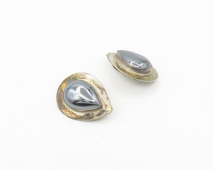 NAVAJO 925 Sterling Silver  Vintage Hematite Non Pierce Drop Earrings  EG9236