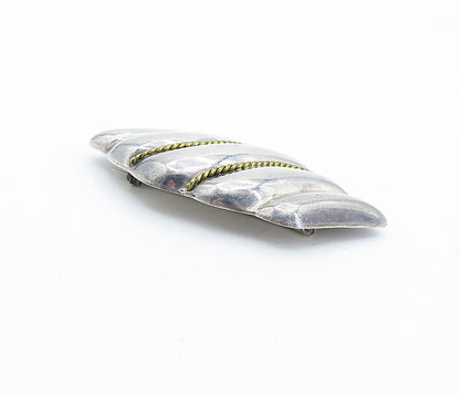 MEXICO 925 Sterling Silver  Vintage Two Tone Fluted Twist Brooch Pin  BP1177