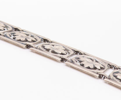 925 Sterling Silver Vintage Bracelet Cutout Maple Leaf Panel Band  BT11268