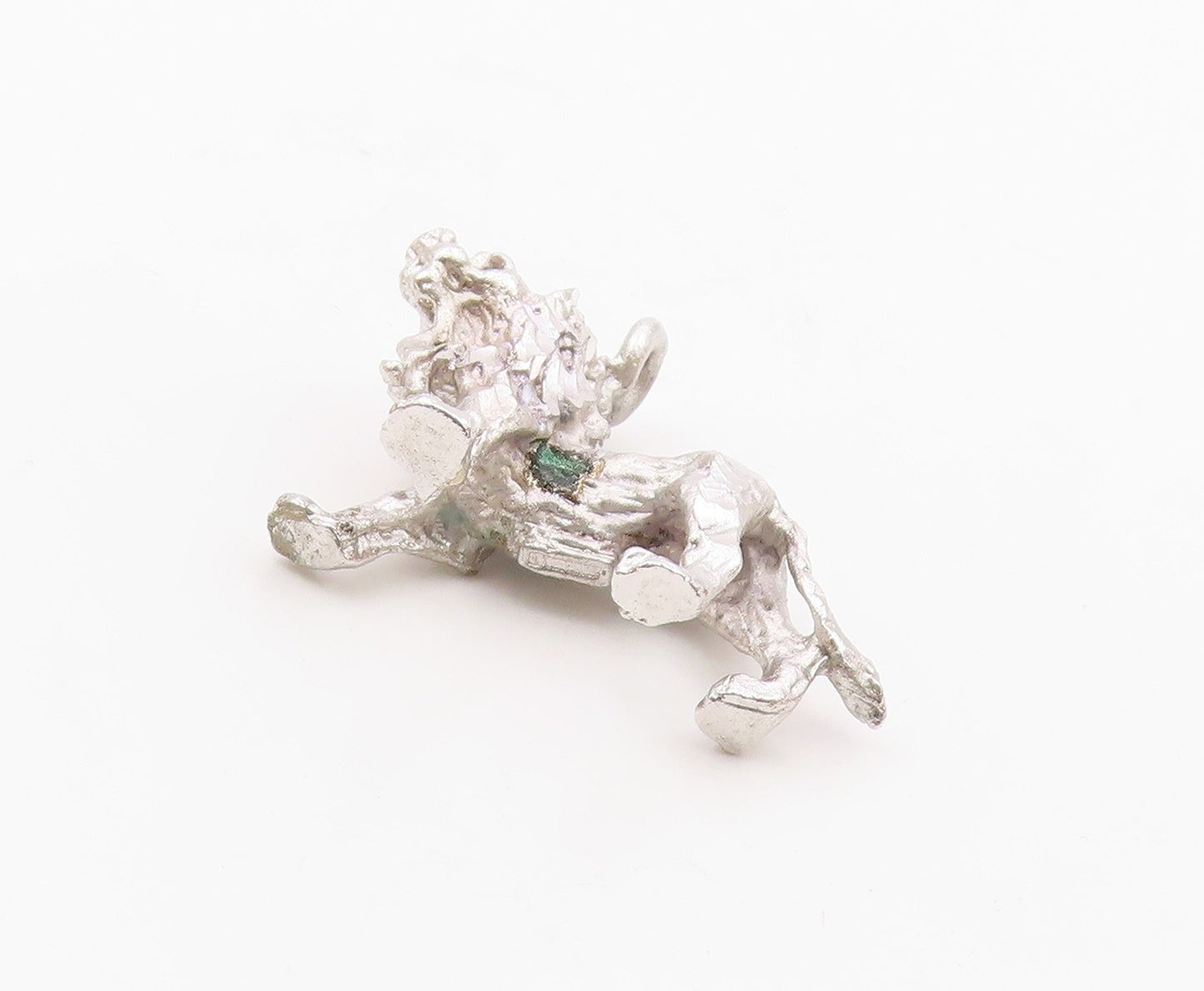 925 Sterling Silver  Vintage Shiny Sculpted Lion Animal Motif Pendant  PT17135