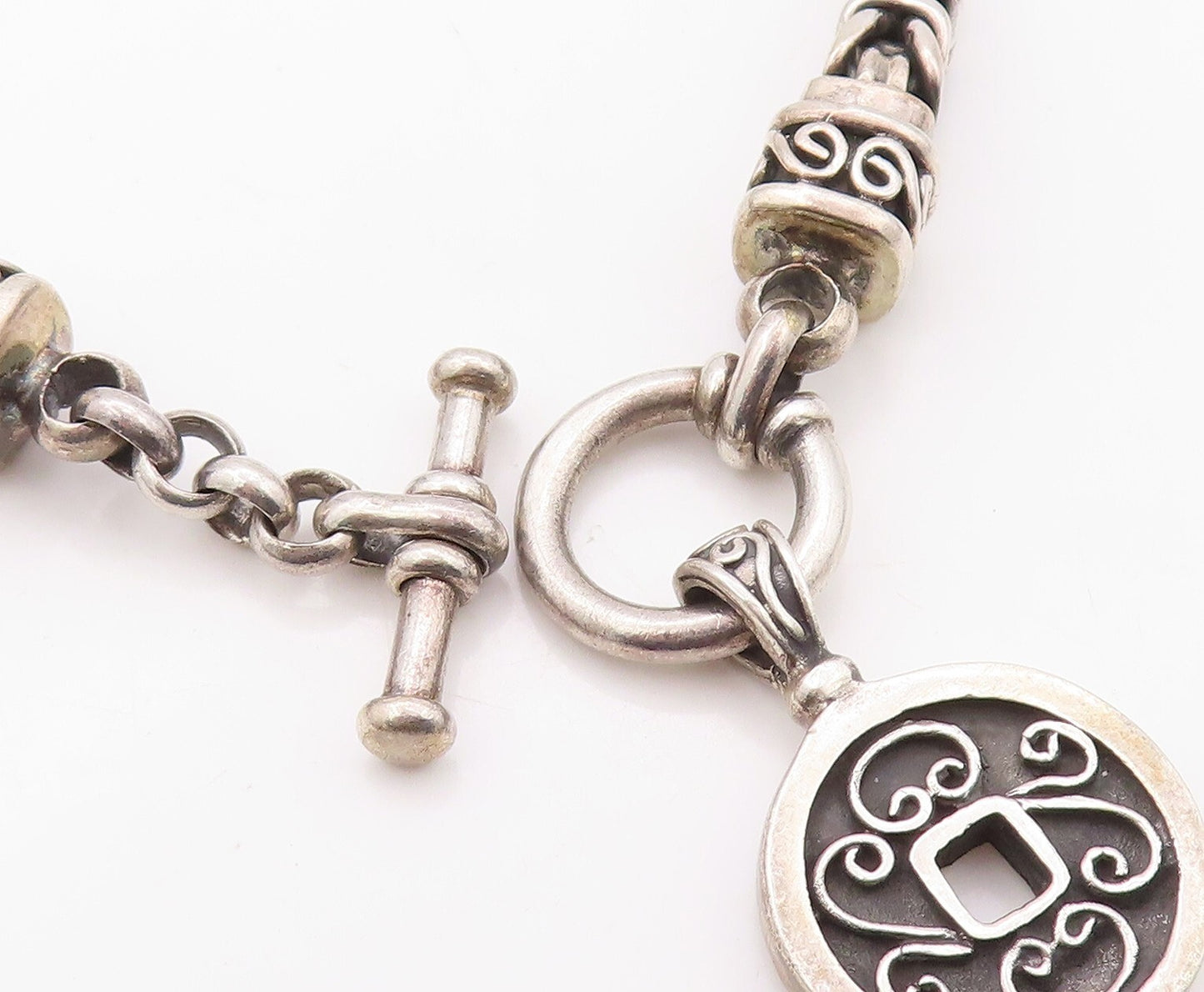 925 Sterling Silver Vintage Bracelet BALI Snail Link Carved Chain  BT10827