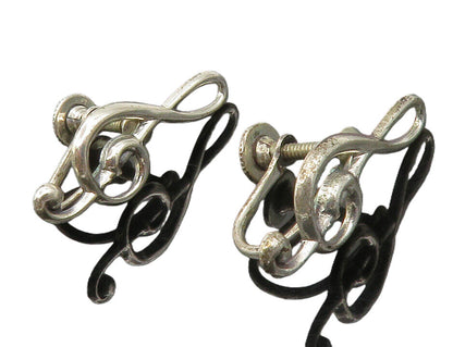 BEAU 925 Sterling Silver  Vintage Treble Clef Non Pierce Earrings  EG7067