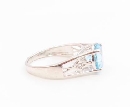 925 Sterling Silver Vintage Ring Elegant Blue Topaz Statement Band Sz 9 RG36256