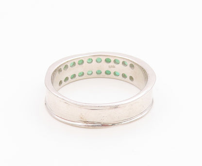 925 Sterling Silver Vintage Ring Elegant Emerald Double Row Band  Sz 10  RG36152