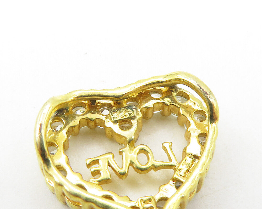 925 Sterling Silver  Petite Topaz Gold Plated Shiny Love Heart Pendant  PT9297