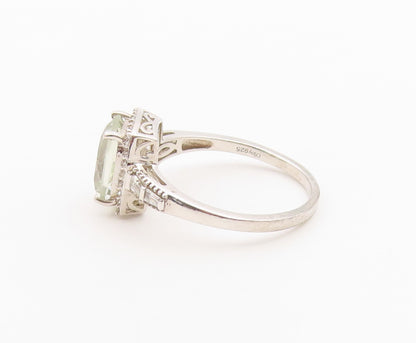 925 Sterling Silver Vintage Ring Green Amethyst Halo Topaz Band  Sz 11  RG36523