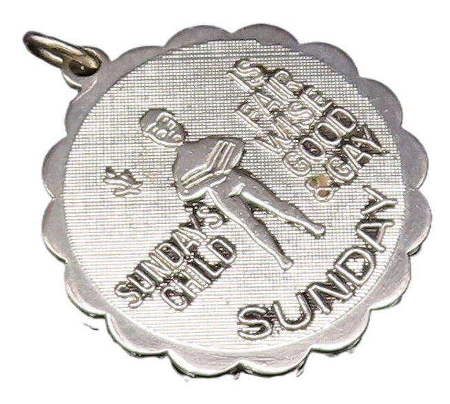 925 Sterling Silver  Vintage Sunday's Child Wavy Edge Charm Pendant  PT21840