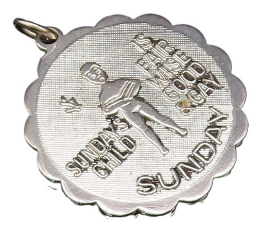 925 Sterling Silver  Vintage Sunday's Child Wavy Edge Charm Pendant  PT21840