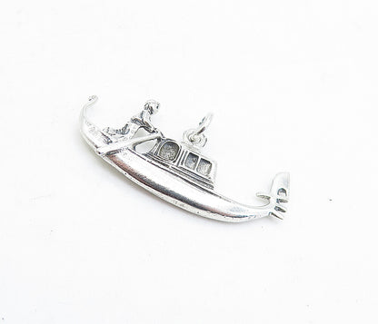 925 Sterling Silver  Vintage Shiny Man On Gondola Boat Drop Pendant  PT3405