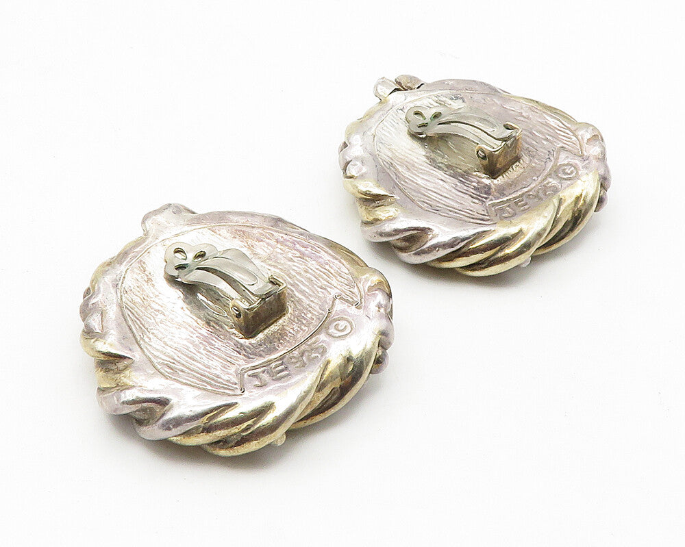 JE ISRAEL 925 Silver  Vintage 2 Tone Sculpted Non Pierce Drop Earrings  EG5660