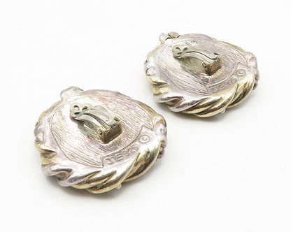 JE ISRAEL 925 Silver  Vintage 2 Tone Sculpted Non Pierce Drop Earrings  EG5660