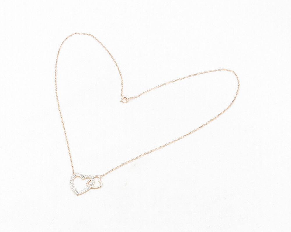 925 Silver  Genuine Diamond Rose Gold Plated Love Heart Chain Necklace  NE2063