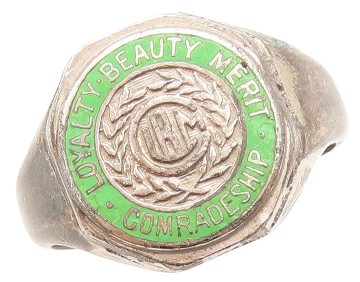 925 Sterling Silver Vintage Ring Enameled LBM Comradeship Etched  Sz 7  RG31551