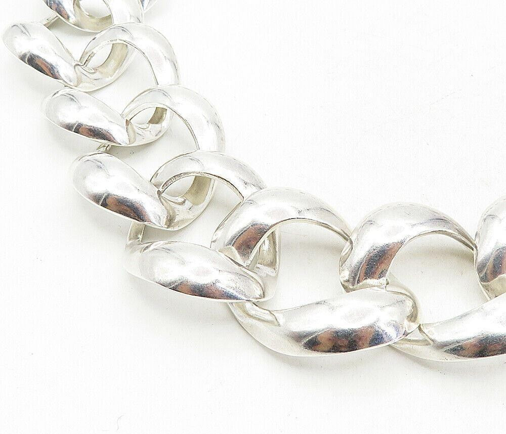 MEXICO 925 Sterling Silver  Vintage Shiny Large Open Chain Necklace  NE1600